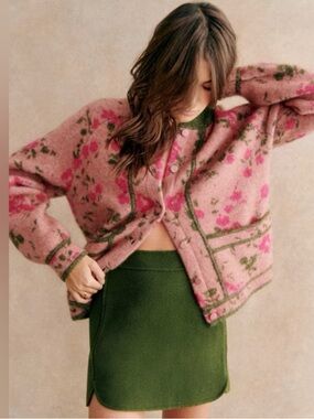 Sezane Tania Skirt Garden Green Wool Mini Size 38 US 6